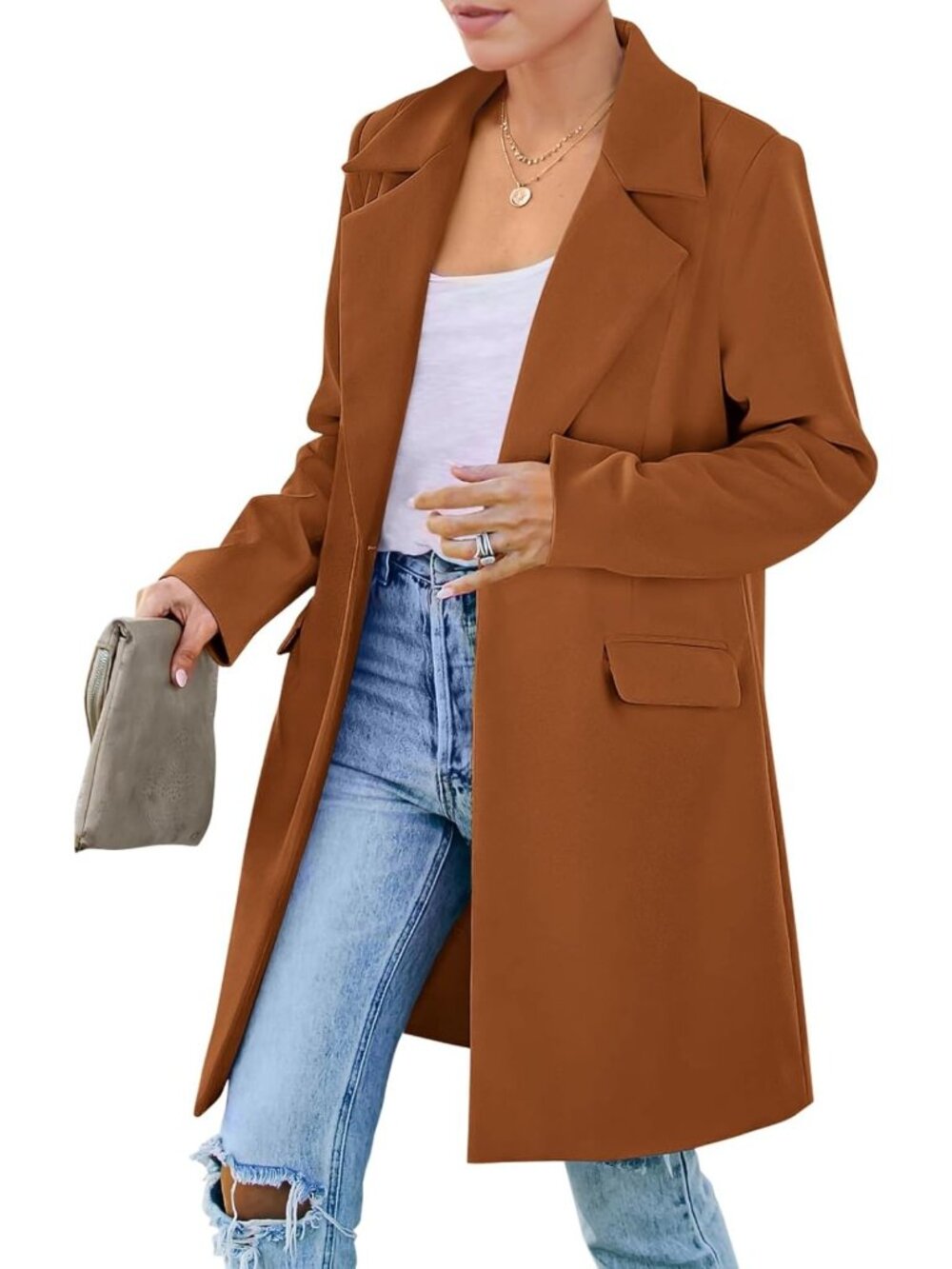 Chic Women's Business Casual Long Blazer Jacket - Stylish Office Wear, Versatile